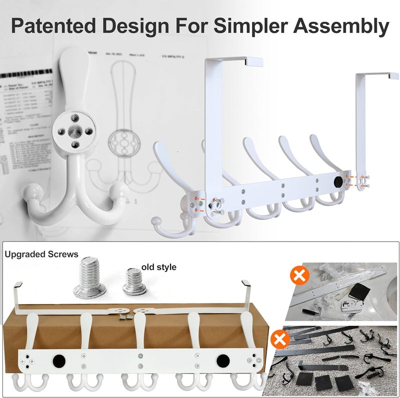 Dseap Over Door Hook 2.0 - Upgraded Version - Simple-Assembly, Strong, Heavy-Duty Stainless Steel 5-Tri-Hook Over The Door Hanger Rack, SimpleStrong Series, White - Image 4